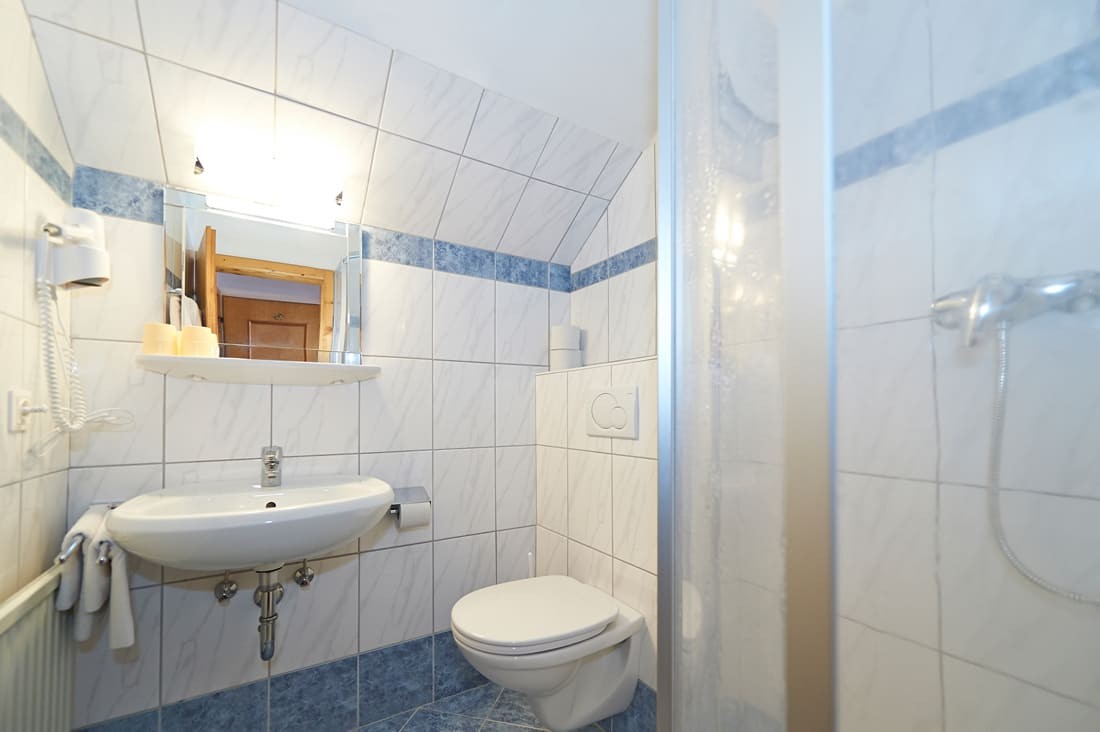 Helles Badezimmer mit Dusche und WC